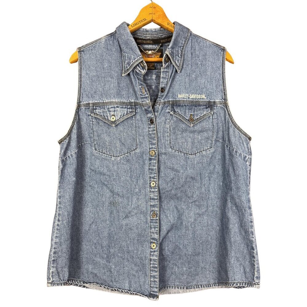 Vintage Harley Davidson Women’s Denim Vest Western Moto Style Bikercore